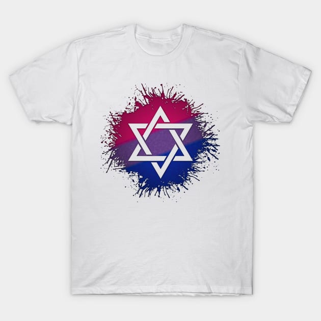 Paint Splatter Bisexual Pride Star of David Symbol T-Shirt by LiveLoudGraphics